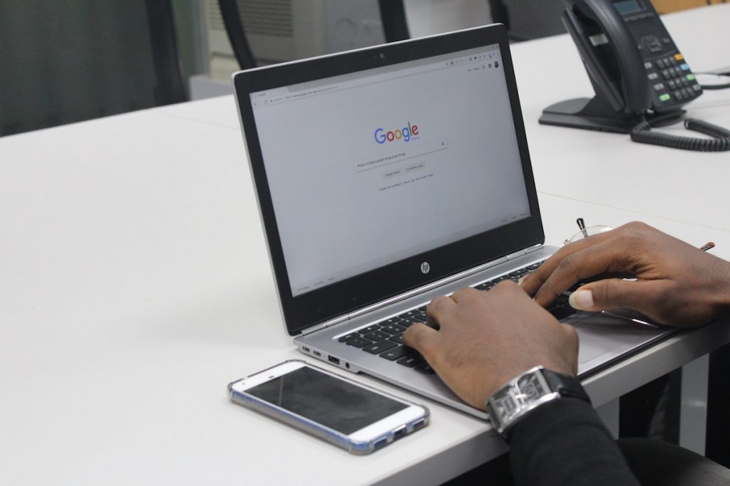 working on a laptop
